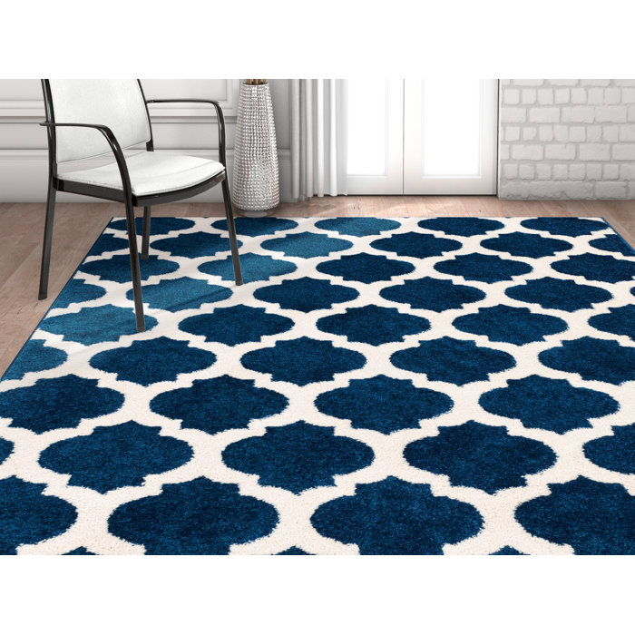 Wrought Studio Rubino Contemporary Trellis Geometric Navy Blue Area Rug